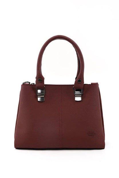 Brown Faux Leather Zippered Handbag with 3 Compartments Adjustable Strap Hand Arm and Shoulder Bag