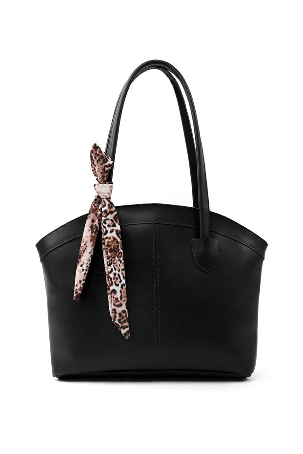 Faux Leather Zippered Shoulder Bag Single Compartment Handbag with Scarf Gift Womens Hand Shoulder Crossbody Bag Black