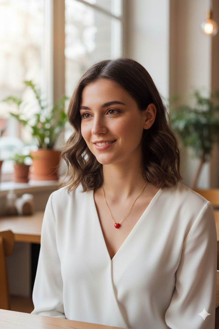 Stainless Steel Red Murano Heart Necklace for Women