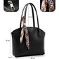 Faux Leather Zippered Shoulder Bag Single Compartment Handbag with Scarf Gift Womens Hand Shoulder Crossbody Bag Black