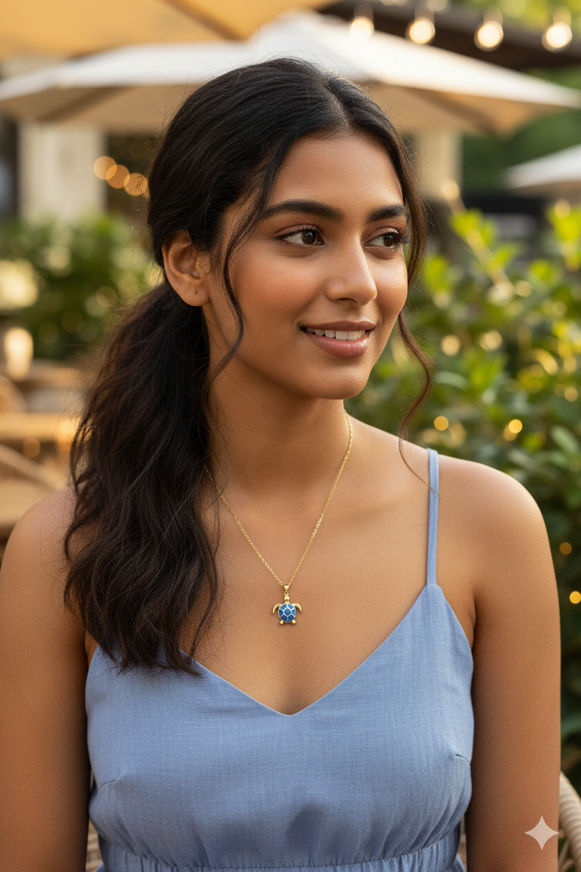 Stainless Steel Blue Sea Turtle Necklace for Women