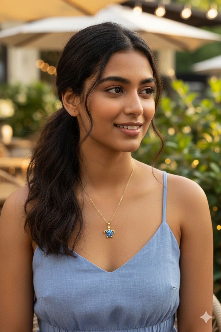 Stainless Steel Blue Sea Turtle Necklace for Women