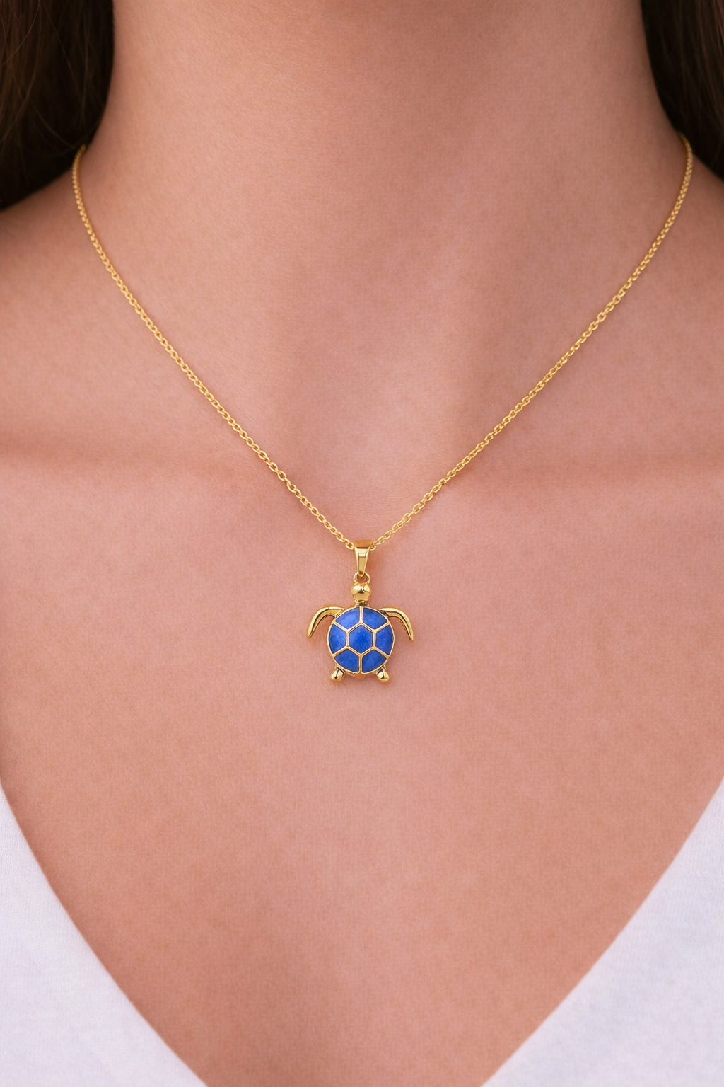 Stainless Steel Blue Sea Turtle Necklace for Women