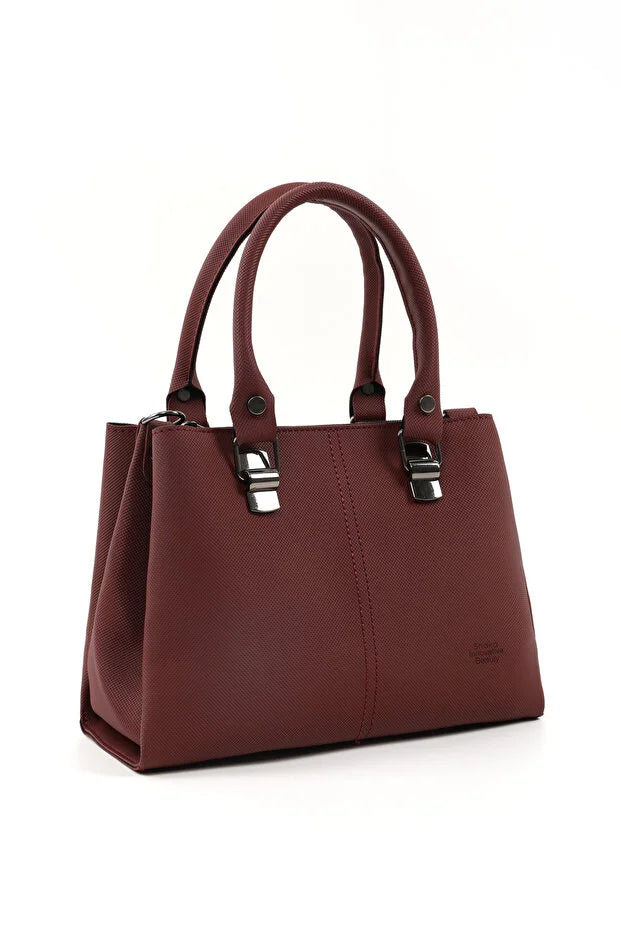 Brown Faux Leather Zippered Handbag with 3 Compartments Adjustable Strap Hand Arm and Shoulder Bag