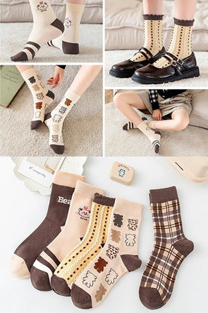 5 Pair Women Patterned Socks Soft Comfortable Everyday Style