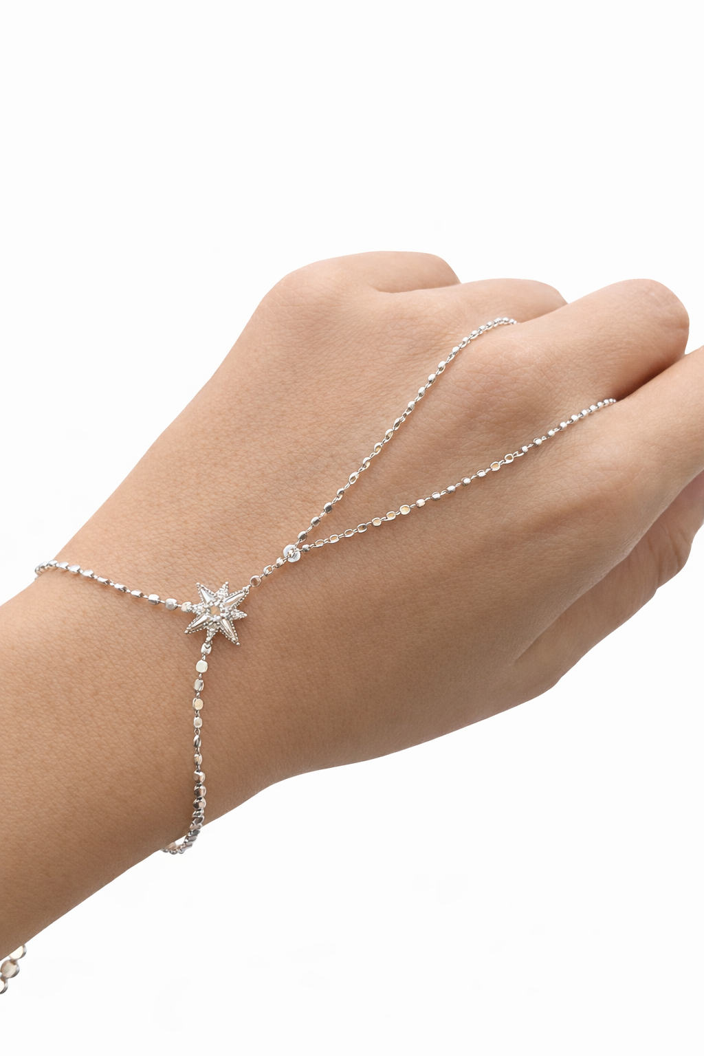 VIP Silver Sequin North Star Hand Chain Bracelet