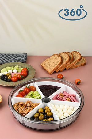 Large 6 Compartment 360 Rotating Breakfast Set Detachable Bowls Round Serving Tray