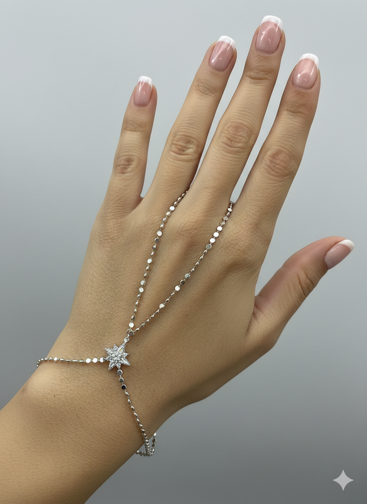 VIP Silver Sequin North Star Hand Chain Bracelet