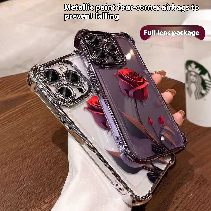 Röd ros och kristallros silvertelefonfodral för Apple-enheter