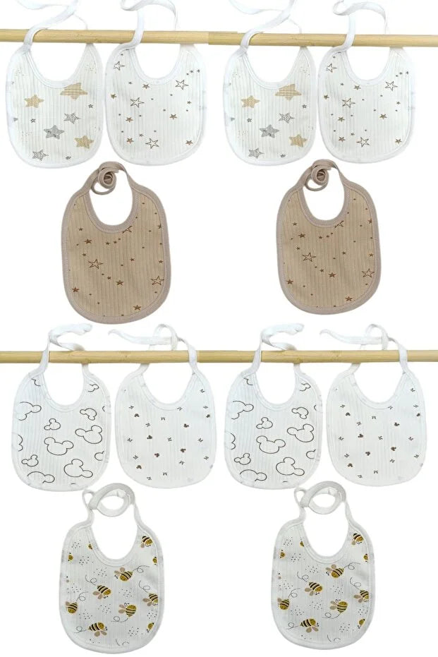 12-Pack Boys Cotton Bibs Double Layer Soft Baby Bib Set Mixed Pattern Feeding Bibs