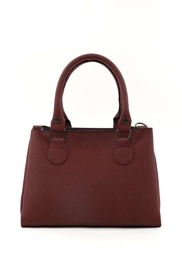 Brown Faux Leather Zippered Handbag with 3 Compartments Adjustable Strap Hand Arm and Shoulder Bag