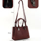 Brown Faux Leather Zippered Handbag with 3 Compartments Adjustable Strap Hand Arm and Shoulder Bag
