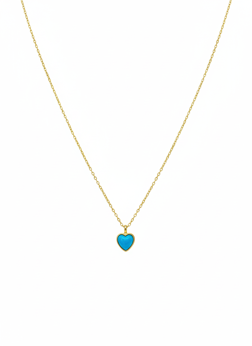 Stainless Steel Minimal Blue Stone Heart Necklace