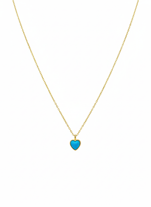 Stainless Steel Minimal Blue Stone Heart Necklace