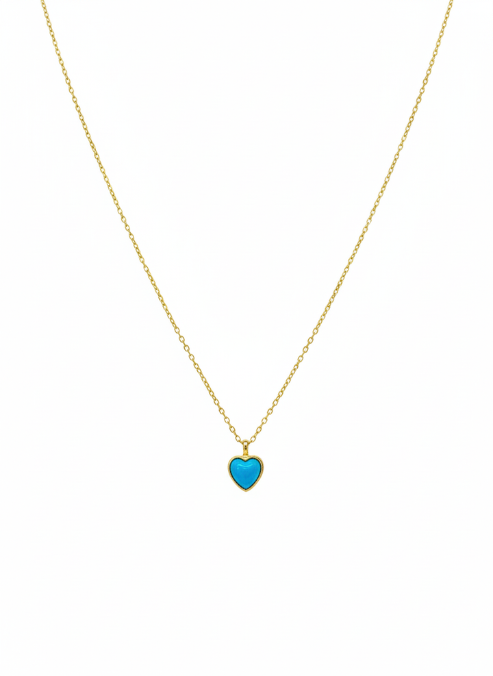 Stainless Steel Minimal Blue Stone Heart Necklace