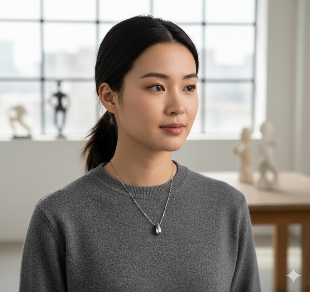 Stainless Steel Silver Teardrop Necklace for Women