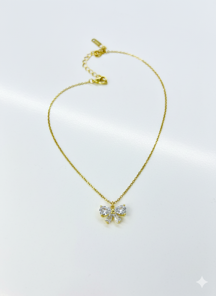 Stainless Steel Zircon Bow Necklace for Women