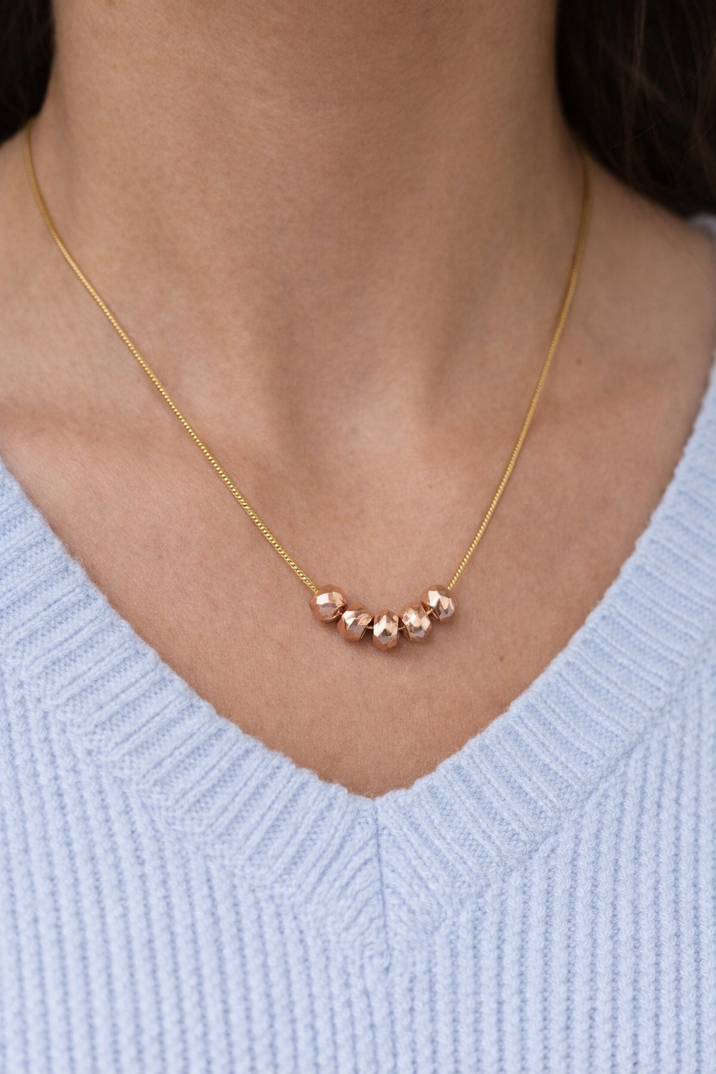 Stainless Steel Rose Gold Beaded Necklace for Women