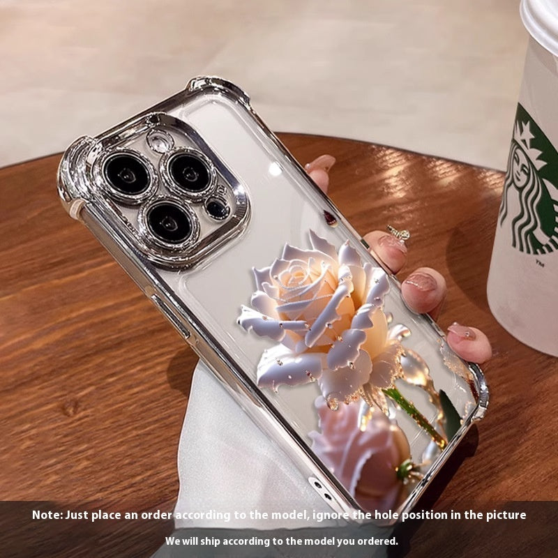 Röd ros och kristallros silvertelefonfodral för Apple-enheter