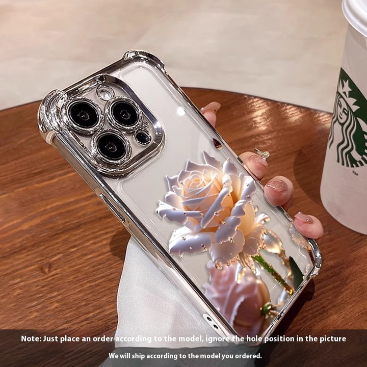 Röd ros och kristallros silvertelefonfodral för Apple-enheter