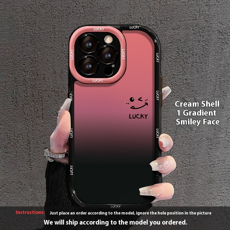 Cream Shell-Classic Black Phone Case with Acrylic Fine Hole and Love Heart Design