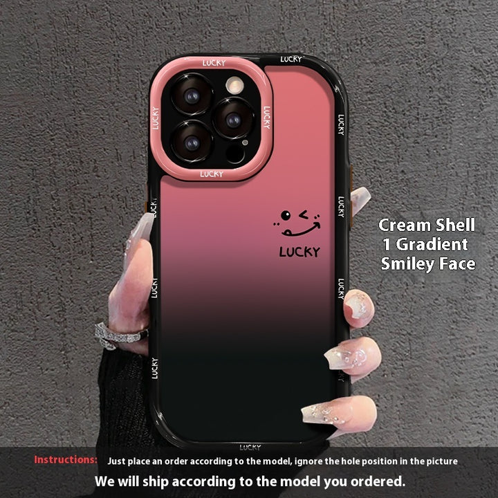 Cream Shell-Classic Black Phone Case with Acrylic Fine Hole and Love Heart Design