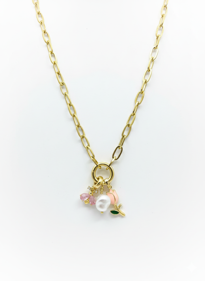 Stainless Steel Lock Removable Charm Tulip Necklace