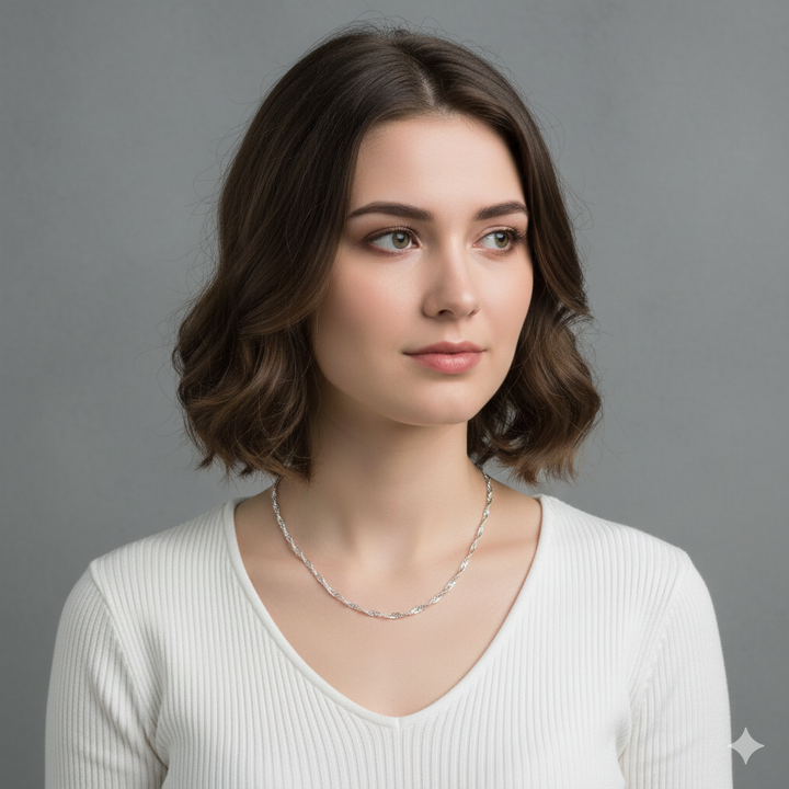 Stainless Steel Unisex Silver Singapore Chain Necklace 45 cm