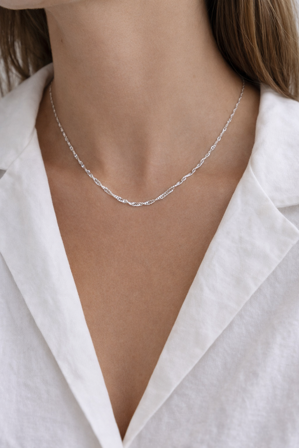 Stainless Steel Unisex Silver Singapore Chain Necklace 45 cm