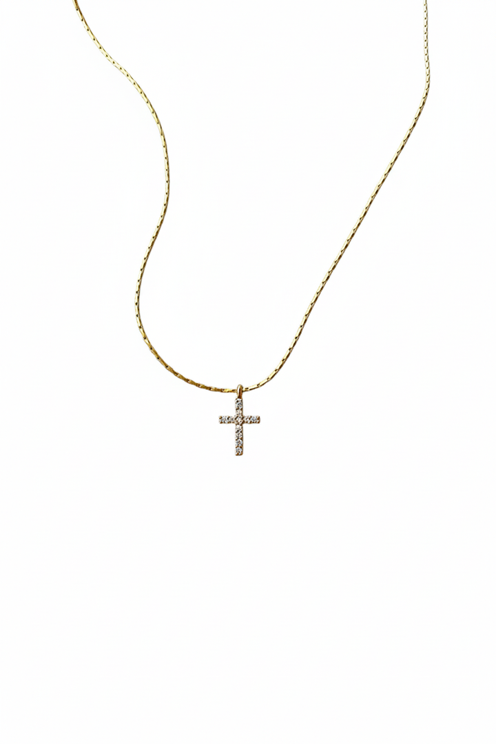 Zircon Stone Cross Necklace Elegant Minimal Women Jewelry