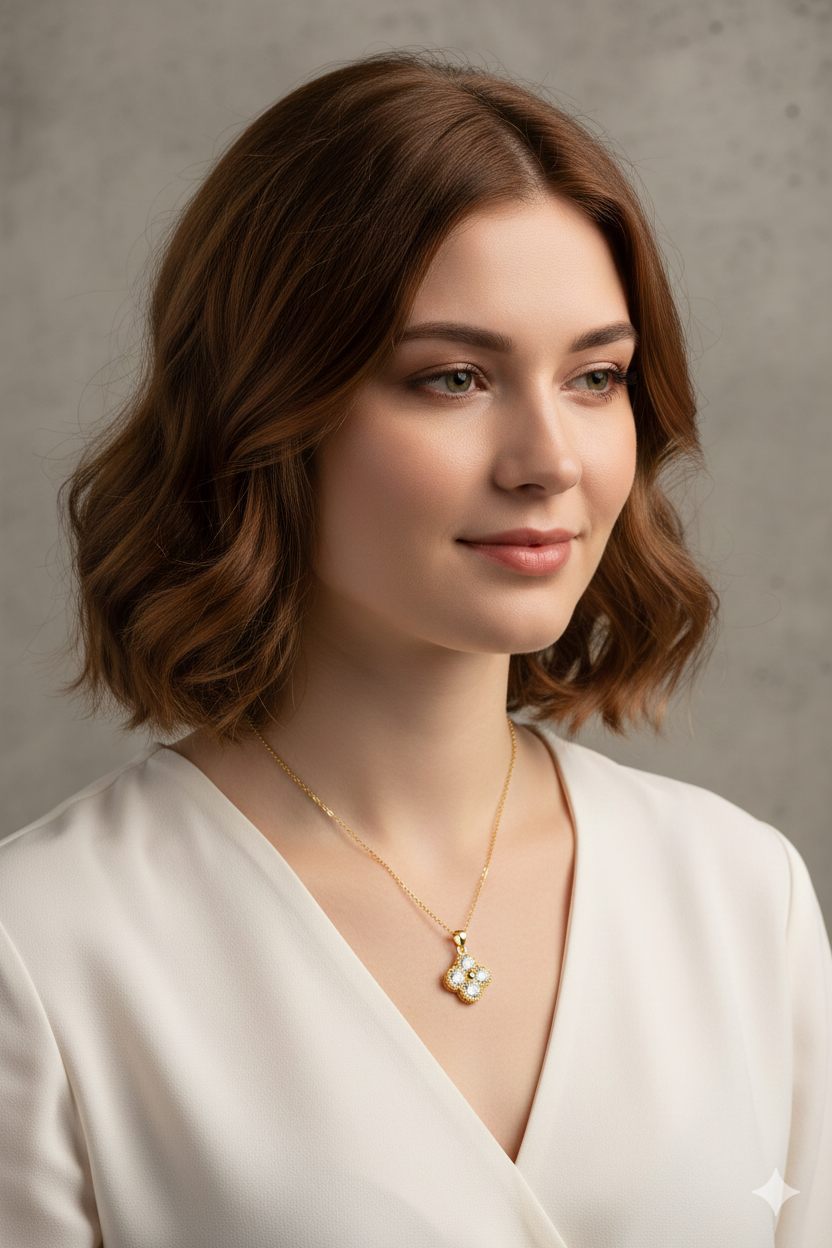 Stainless Steel Crystal Clover Necklace for Women