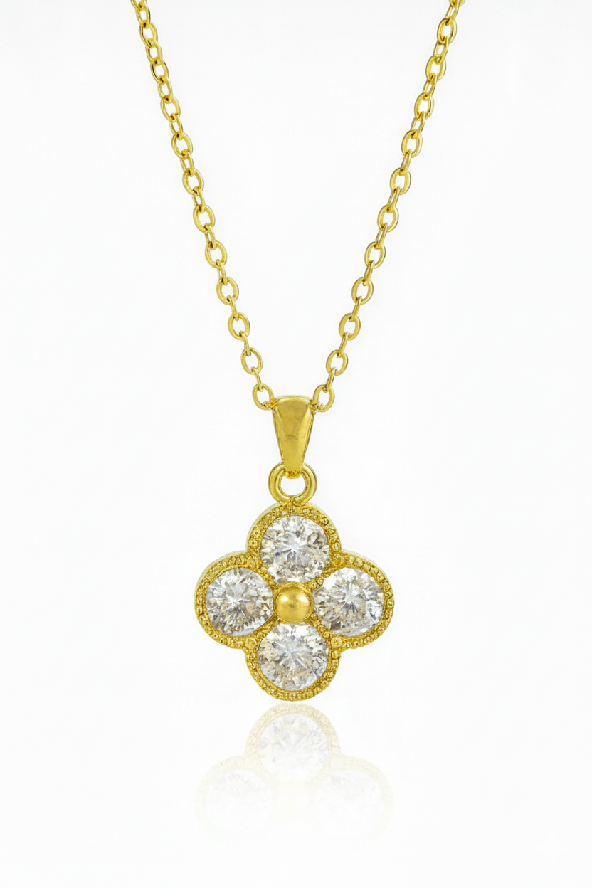 Stainless Steel Crystal Clover Necklace for Women