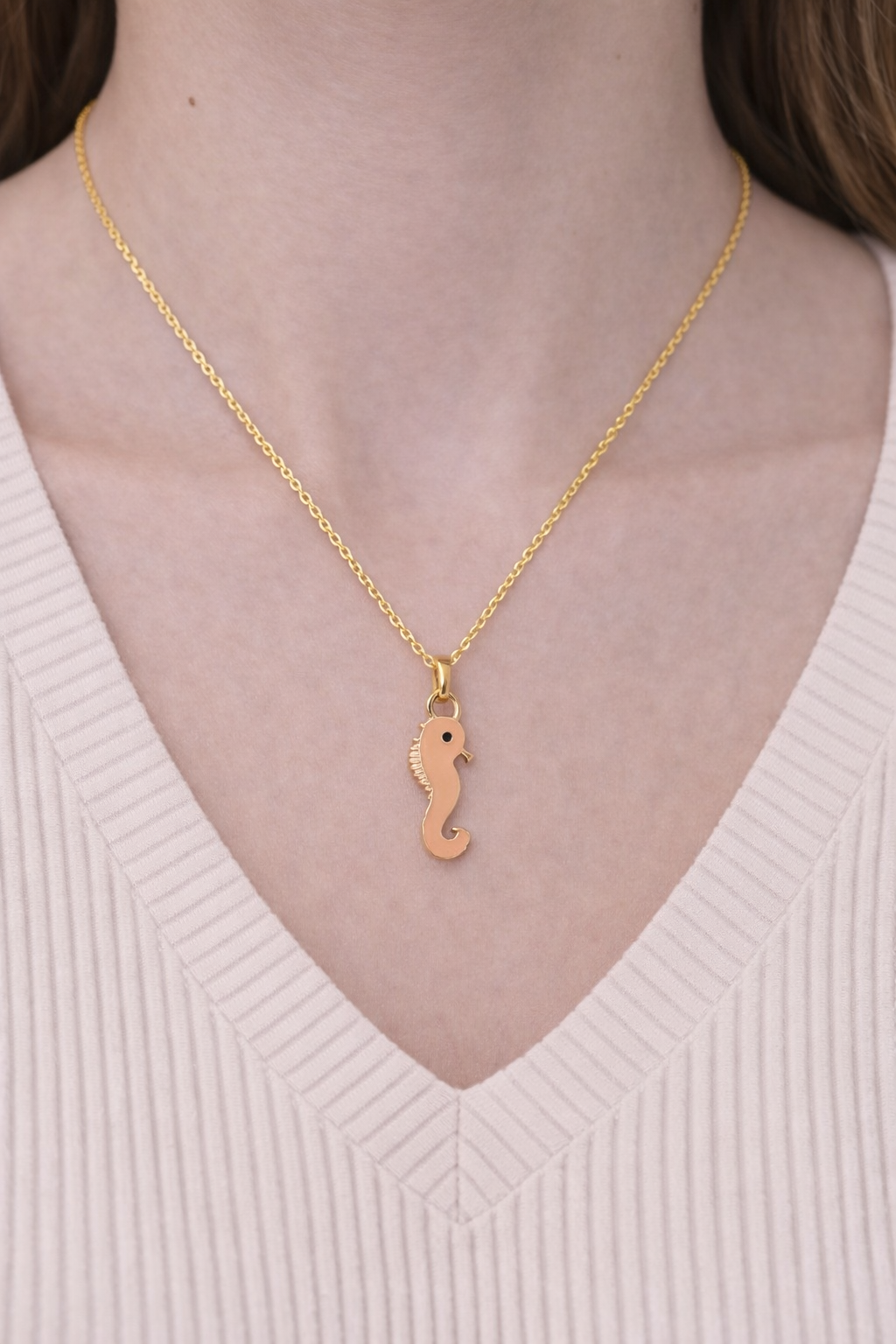 Stainless Steel Cream Enamel Seahorse Necklace for Women