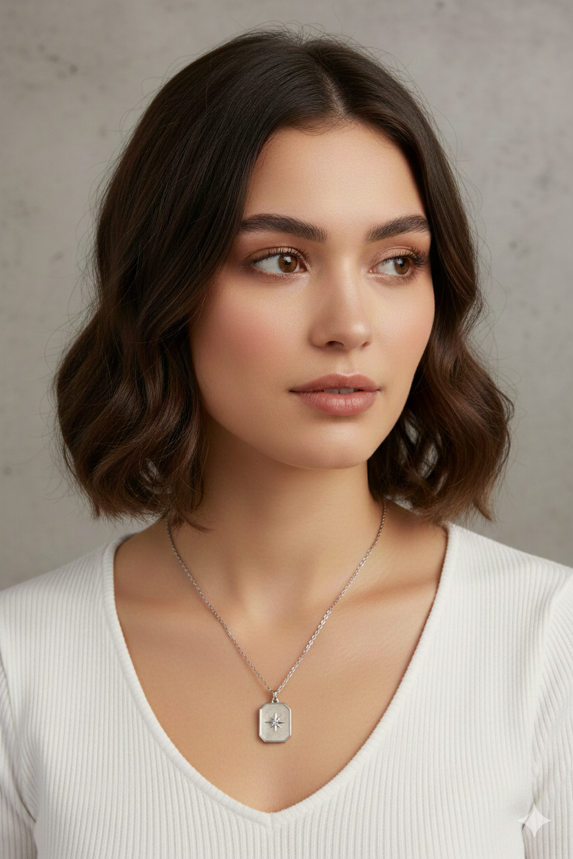 Stainless Steel Silver North Star Necklace for Women