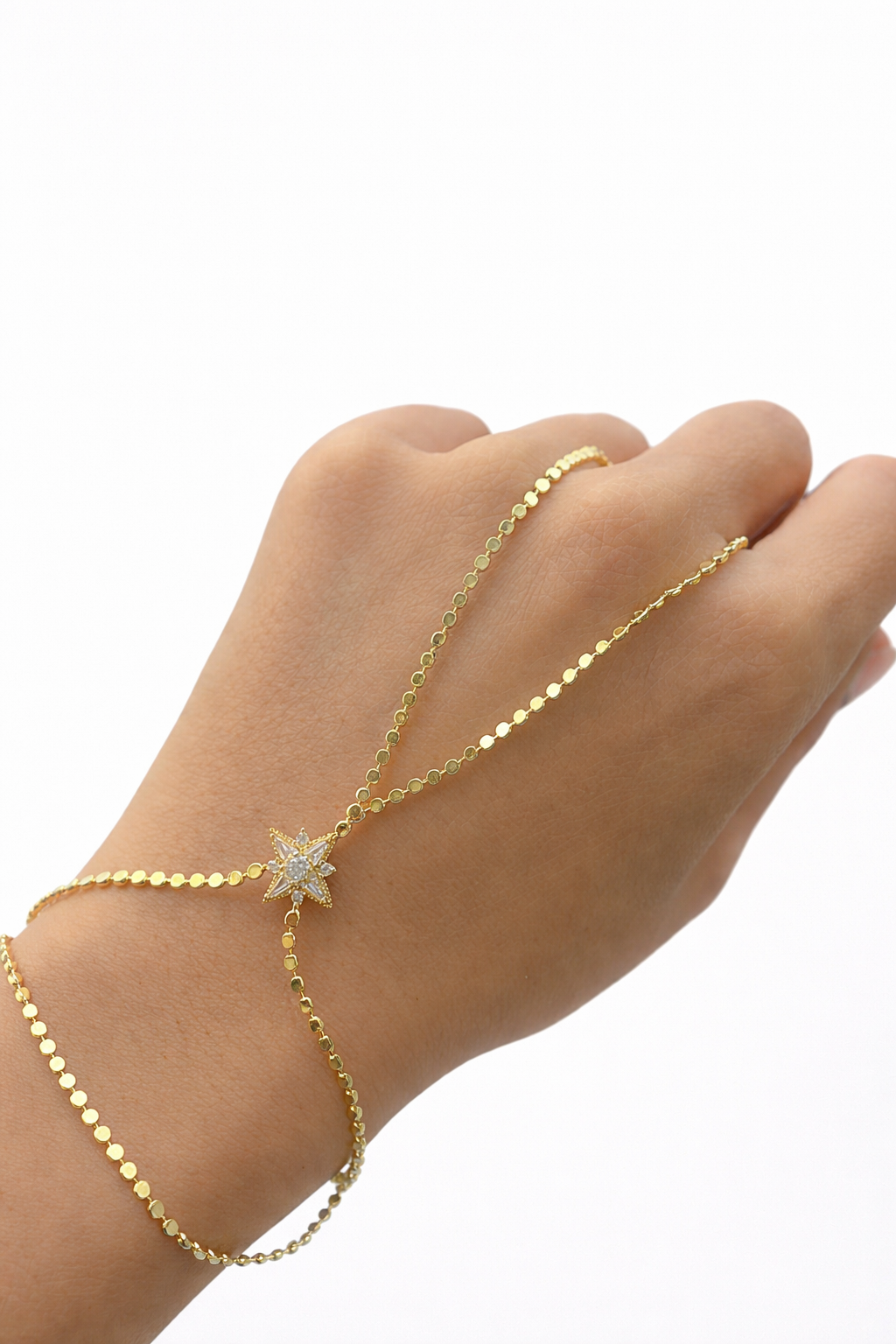 VIP Gold Sequin North Star Hand Chain Bracelet