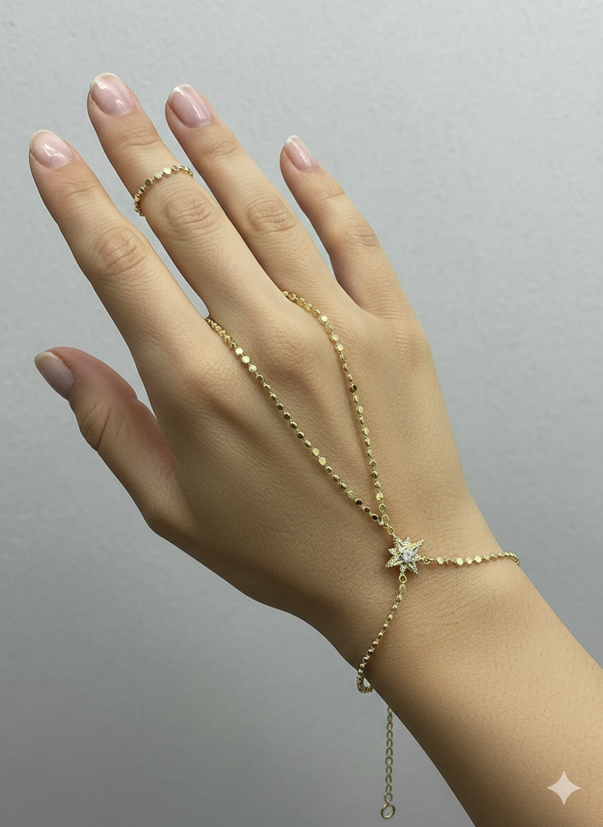 VIP Gold Sequin North Star Hand Chain Bracelet
