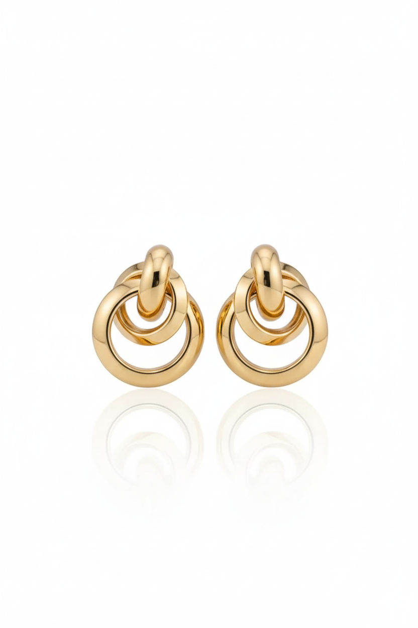 Trendy Luxury Gold Interlocking Circle Earrings for Women Modern Chic Jewelry