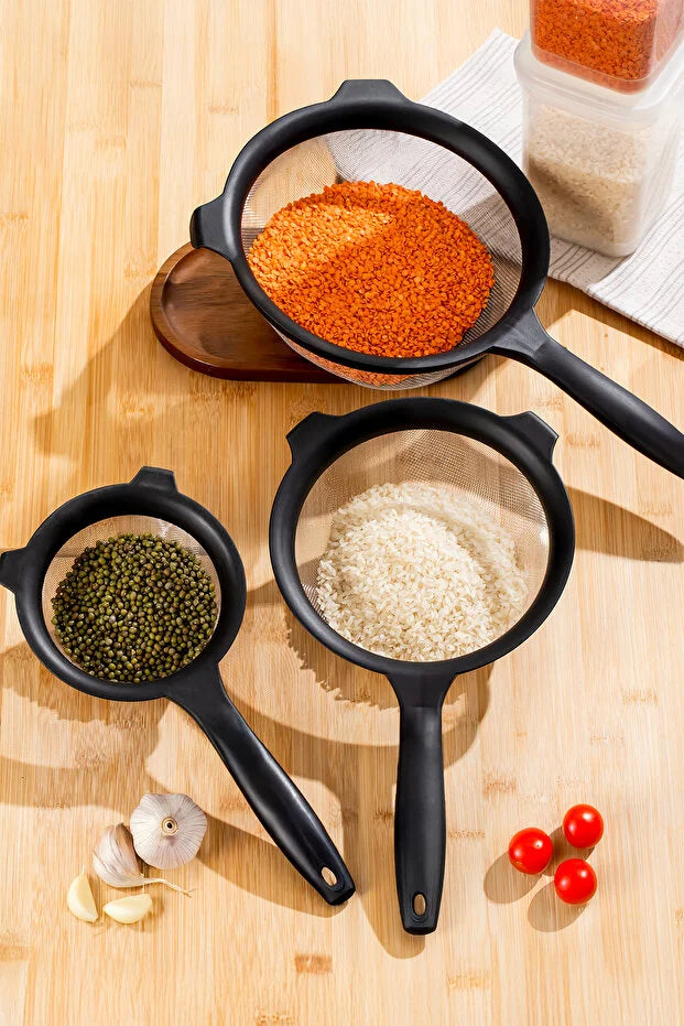 3-Piece Clip On Pot Strainer Set Stainless Steel Mesh Sieves 14-18-22cm Flour Sifter Pasta Rice Colander