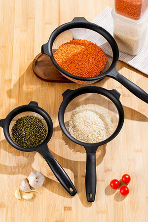 3-Piece Clip On Pot Strainer Set Stainless Steel Mesh Sieves 14-18-22cm Flour Sifter Pasta Rice Colander