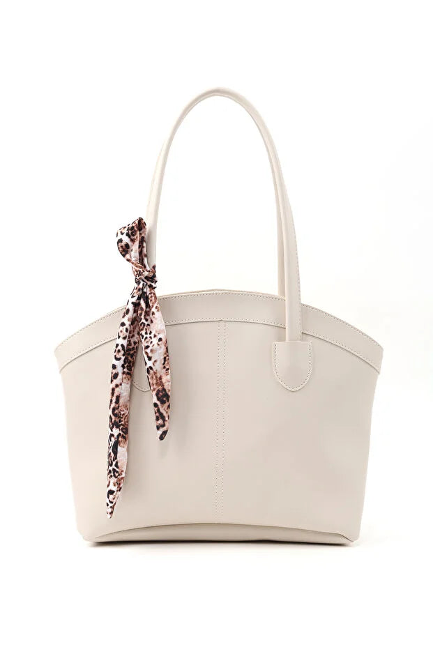 Faux Leather Zippered Shoulder Bag Single Compartment Handbag with Scarf Gift Womens Hand Shoulder Crossbody Bag White