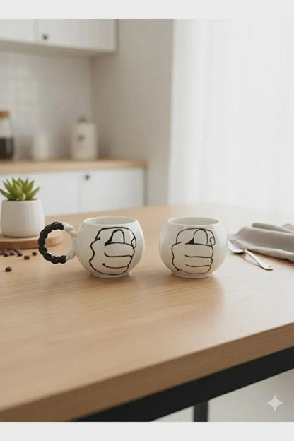 Handmade Ceramic Mug with Bubble Knit Handle – Unique Embossed Design – Cozy Artisan Coffee Cup
