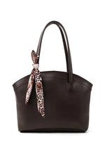 Faux Leather Zippered Shoulder Bag Single Compartment Handbag with Scarf Gift Womens Hand Shoulder Crossbody Bag Brown
