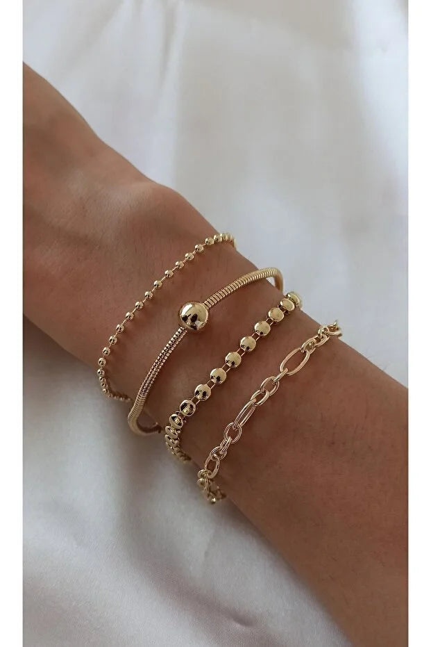 Sport Layered Bracelet Set Adjustable Four Piece Stackable Casual Street Style Fashion Jewelry Gift for Her