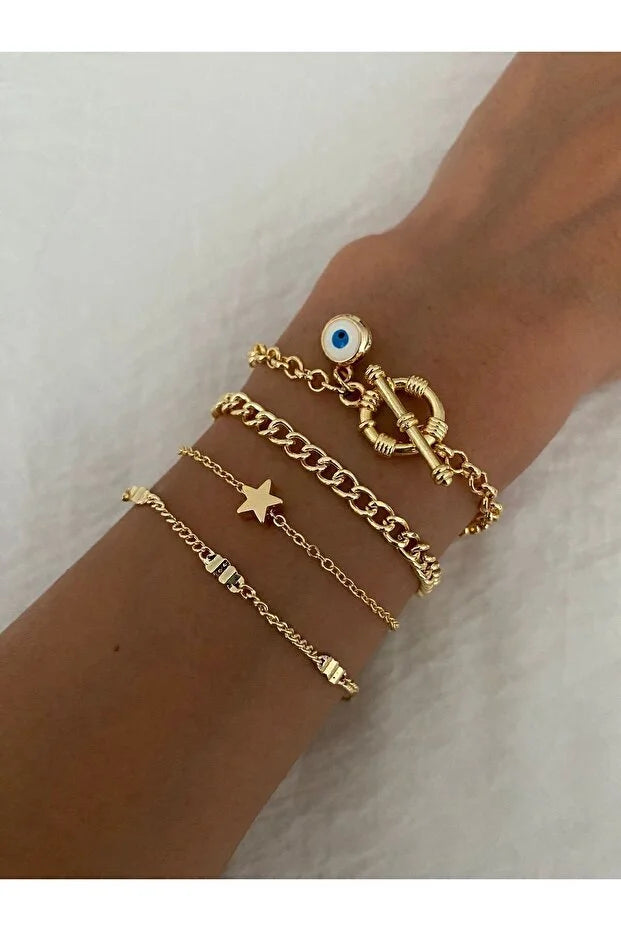 Starlife Bracelet Set Four Piece Layered Adjustable Elegant Fashion Jewelry Gift for Her