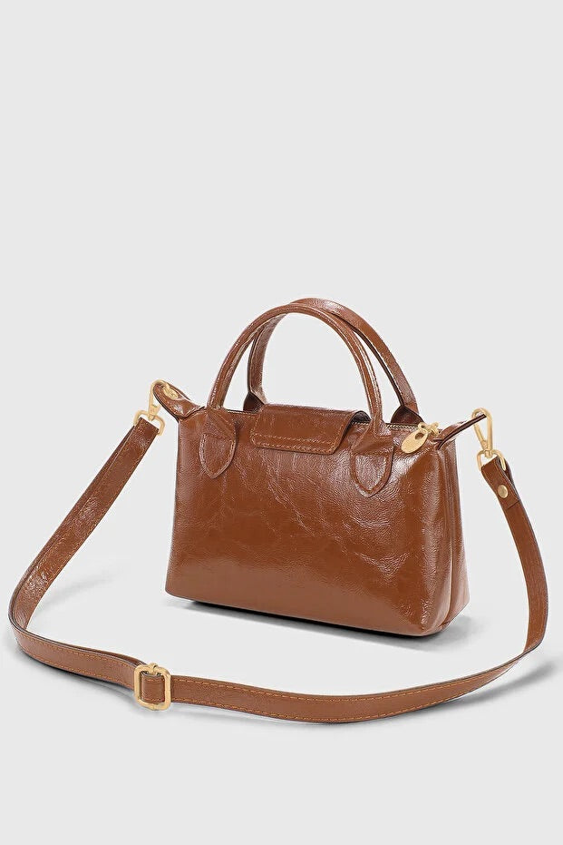 Tan Patent Versatile PU Leather Crossbody Bag for Women