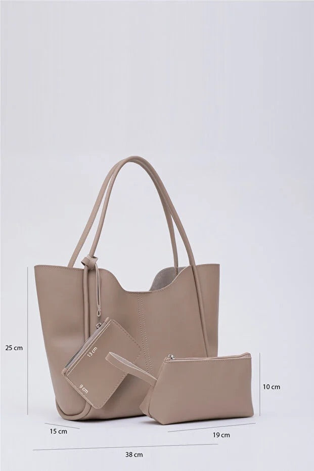 Mink SHK108 faux leather women hand and shoulder bag with wallet and makeup bag