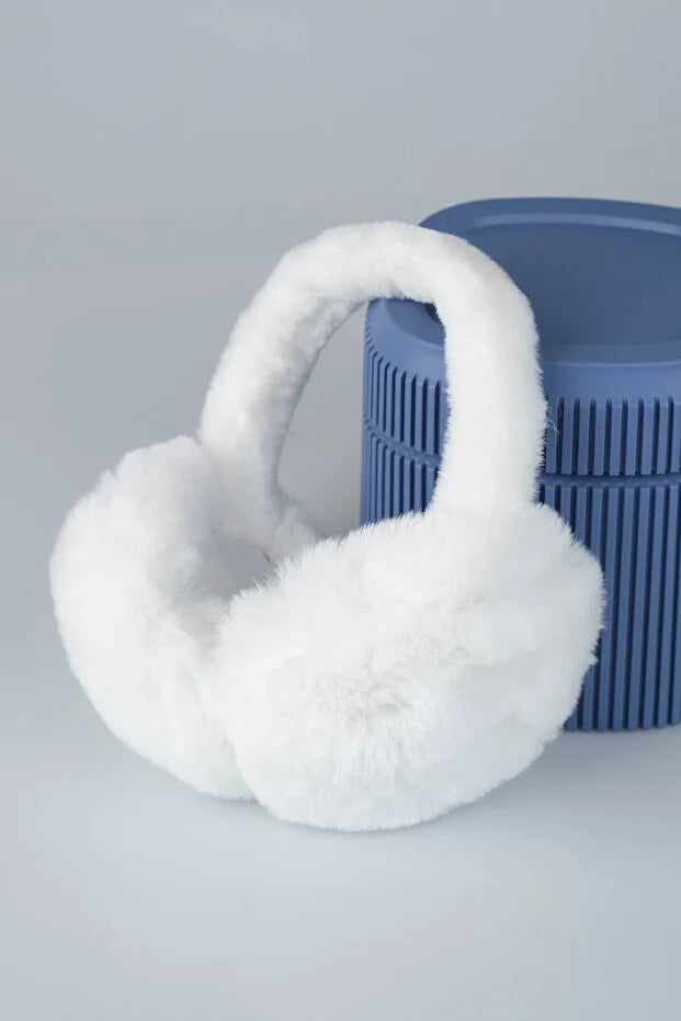 Soft White Plush Foldable Earmuffs – Cold Weather Protective Ear Warmers
