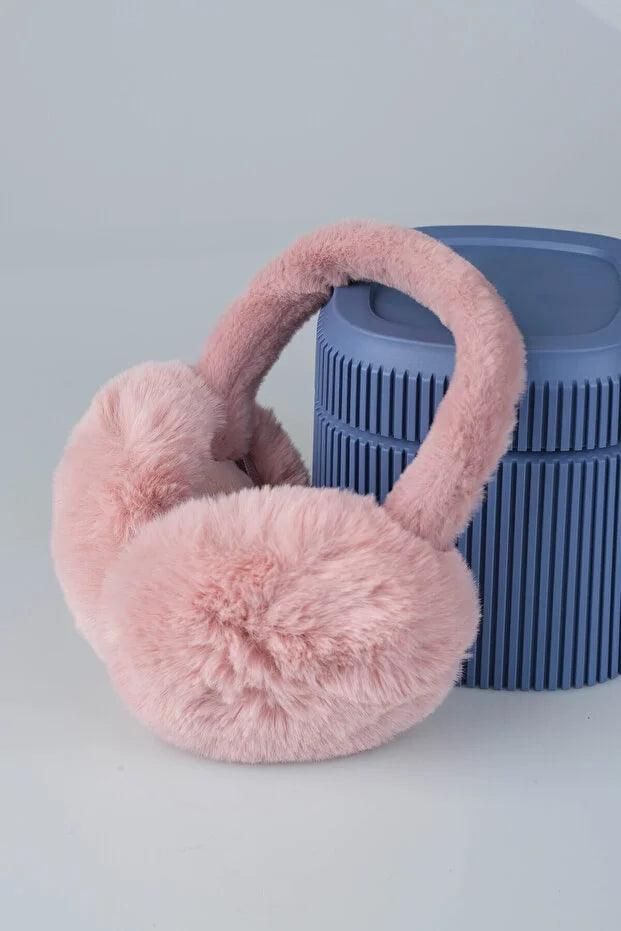 Soft Pink Plush Foldable Earmuffs – Cold Weather Protective Ear Warmers