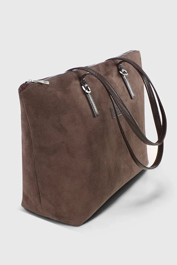 Brown Suede Shopper Bag For Women