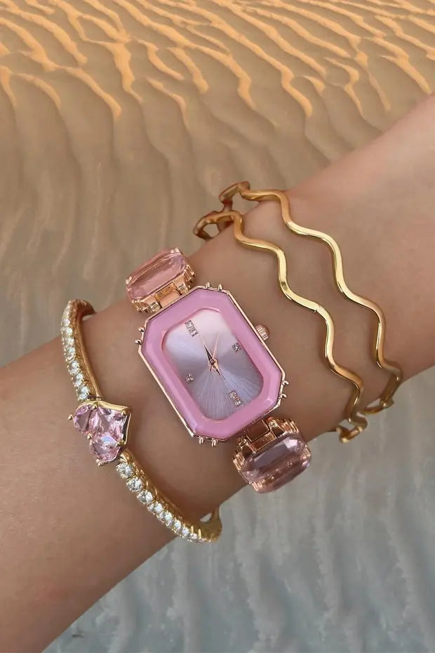Women’s Crystal Stone Watch | Adjustable Sliding Bracelet